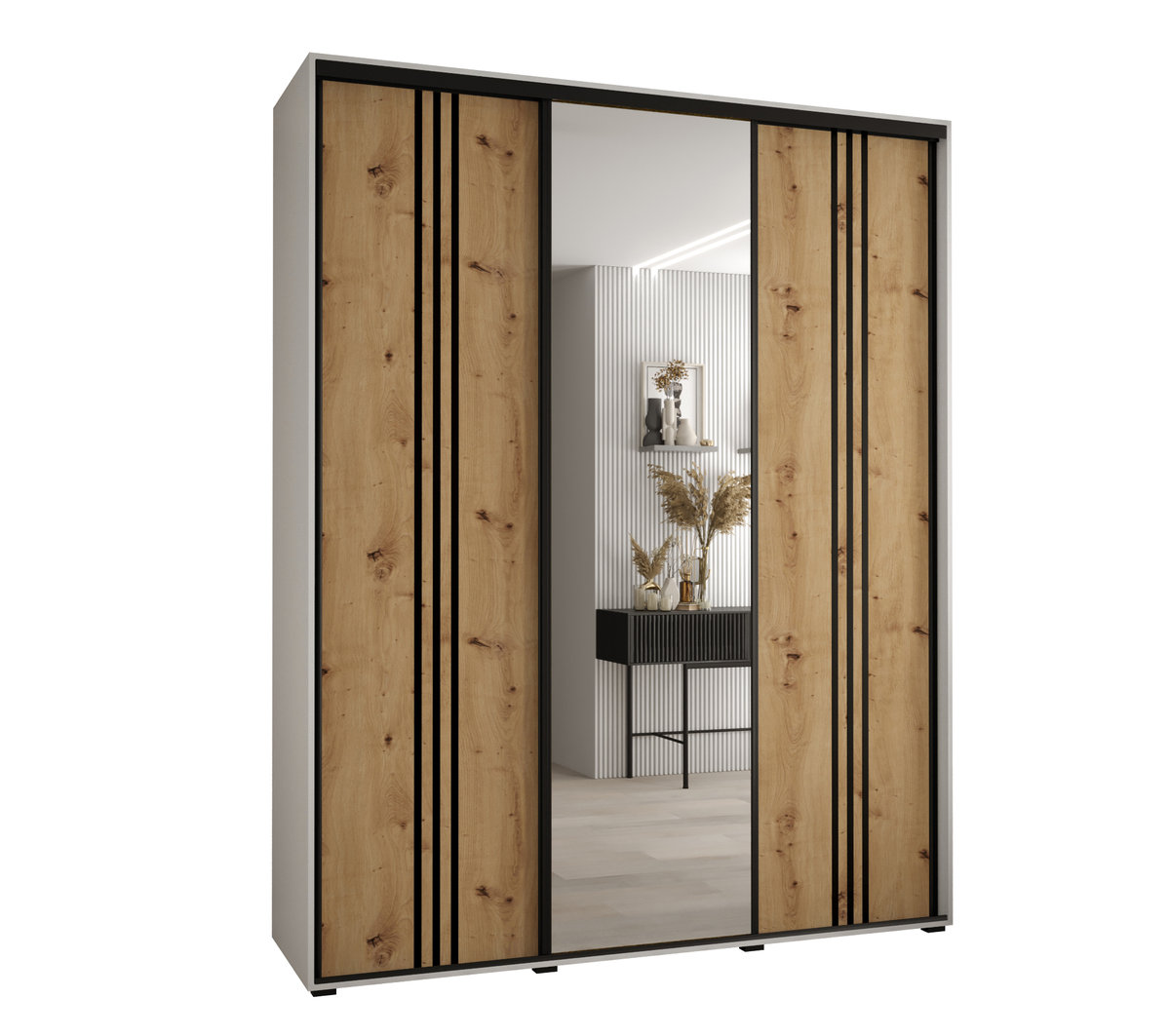 Szafa przesuwna wysoka Davos 7 190 gł. 60 biały + artisan + czarny