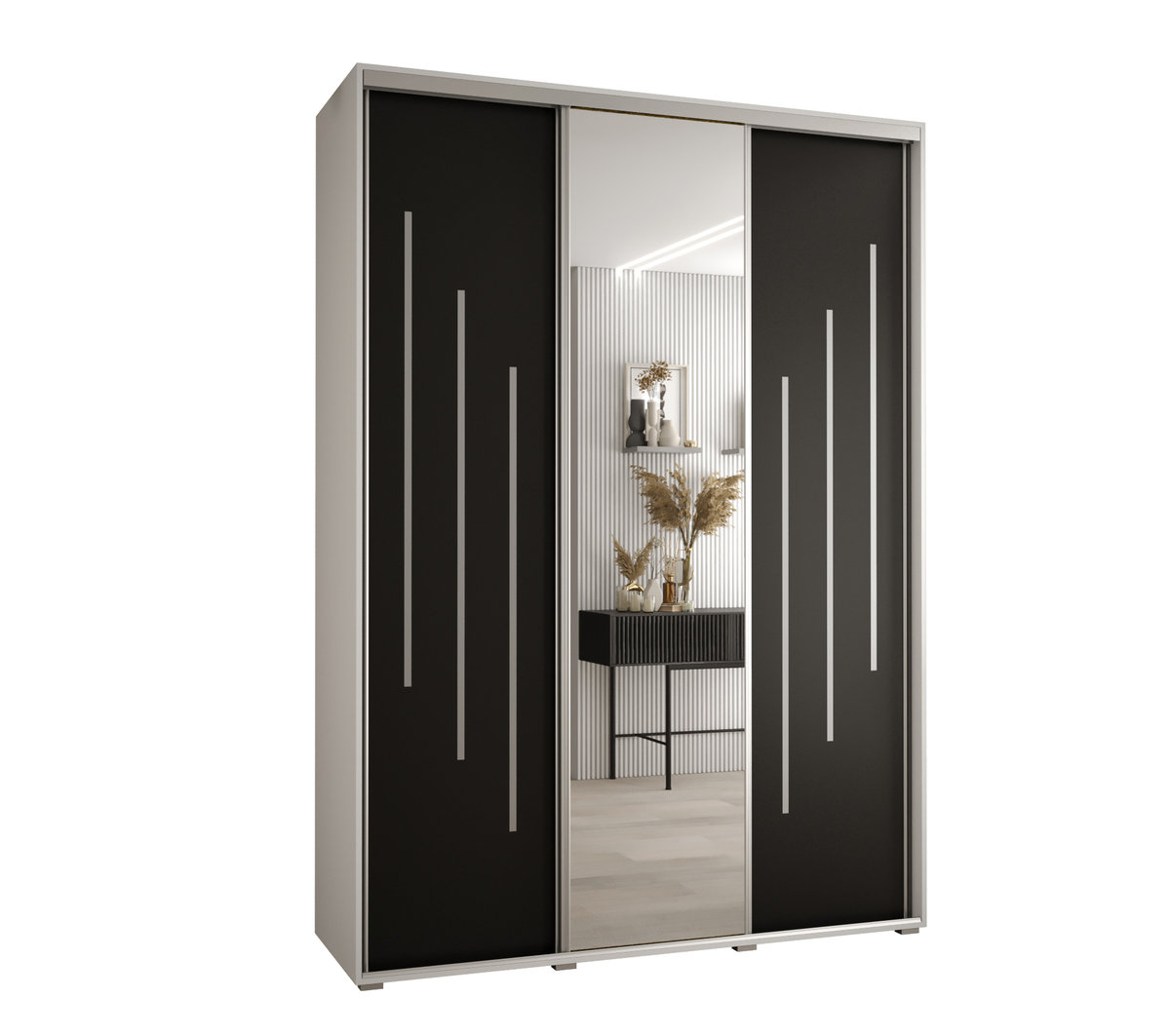 Szafa przesuwna wysoka Davos 9 170 gł. 45 biały + czarny + srebrny