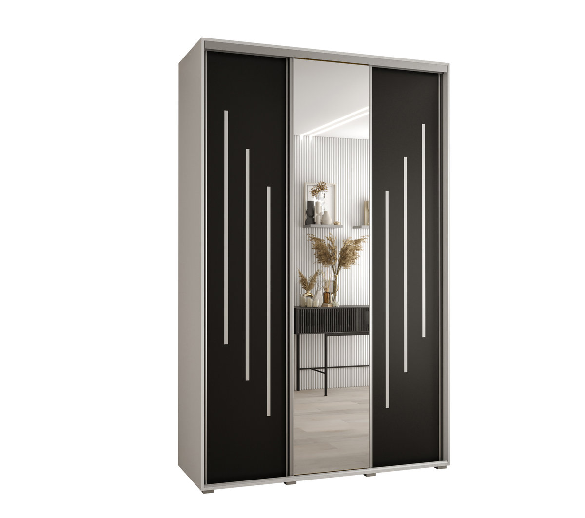 Szafa przesuwna wysoka Davos 9 160 gł. 45 biały + czarny + srebrny