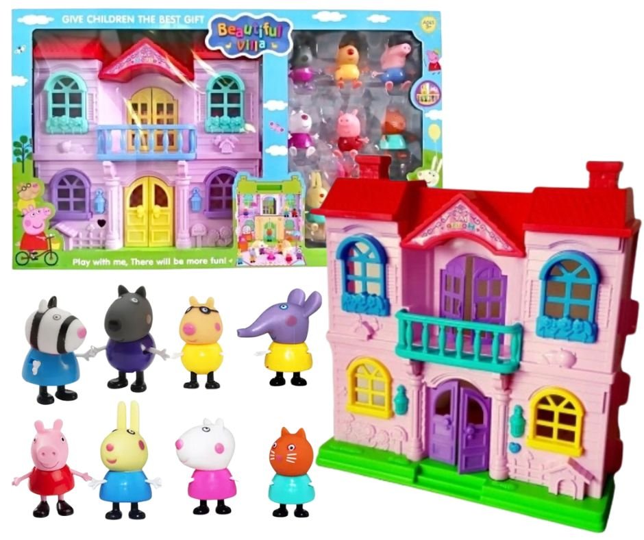 PREZENT DLA 3-4 LATKI DZIEWCZYNKI GRAJĄCY DOMEK ŚWINKA PEPPA + AKCESORIA