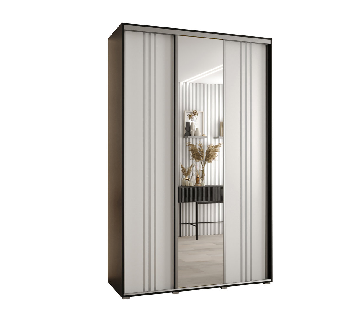 Szafa przesuwna wysoka Davos 7 160 gł. 60 czarny + biały + srebrny