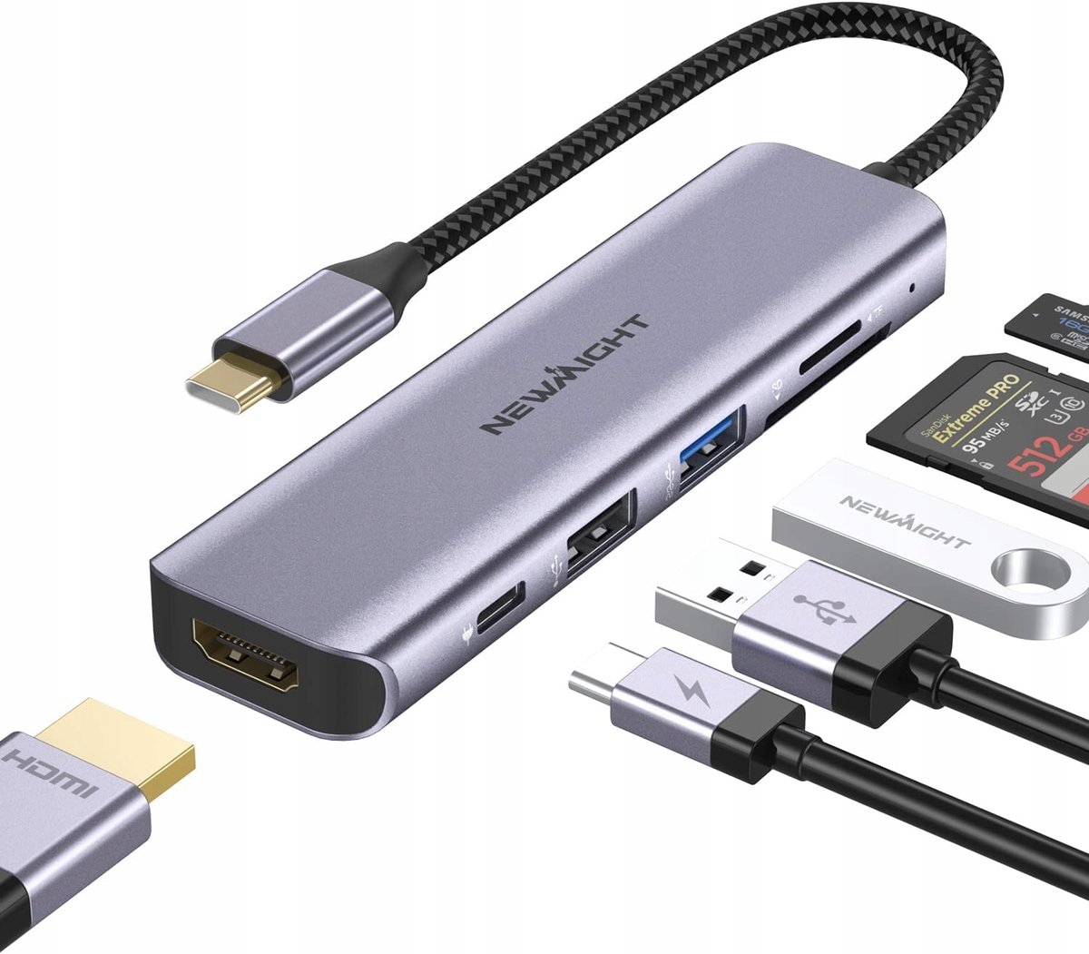 HUB USB-C 6w1 USB-C PD100W HDMI 4K USB 3.0 USB 2.0 Czytnik Kart SD/TF