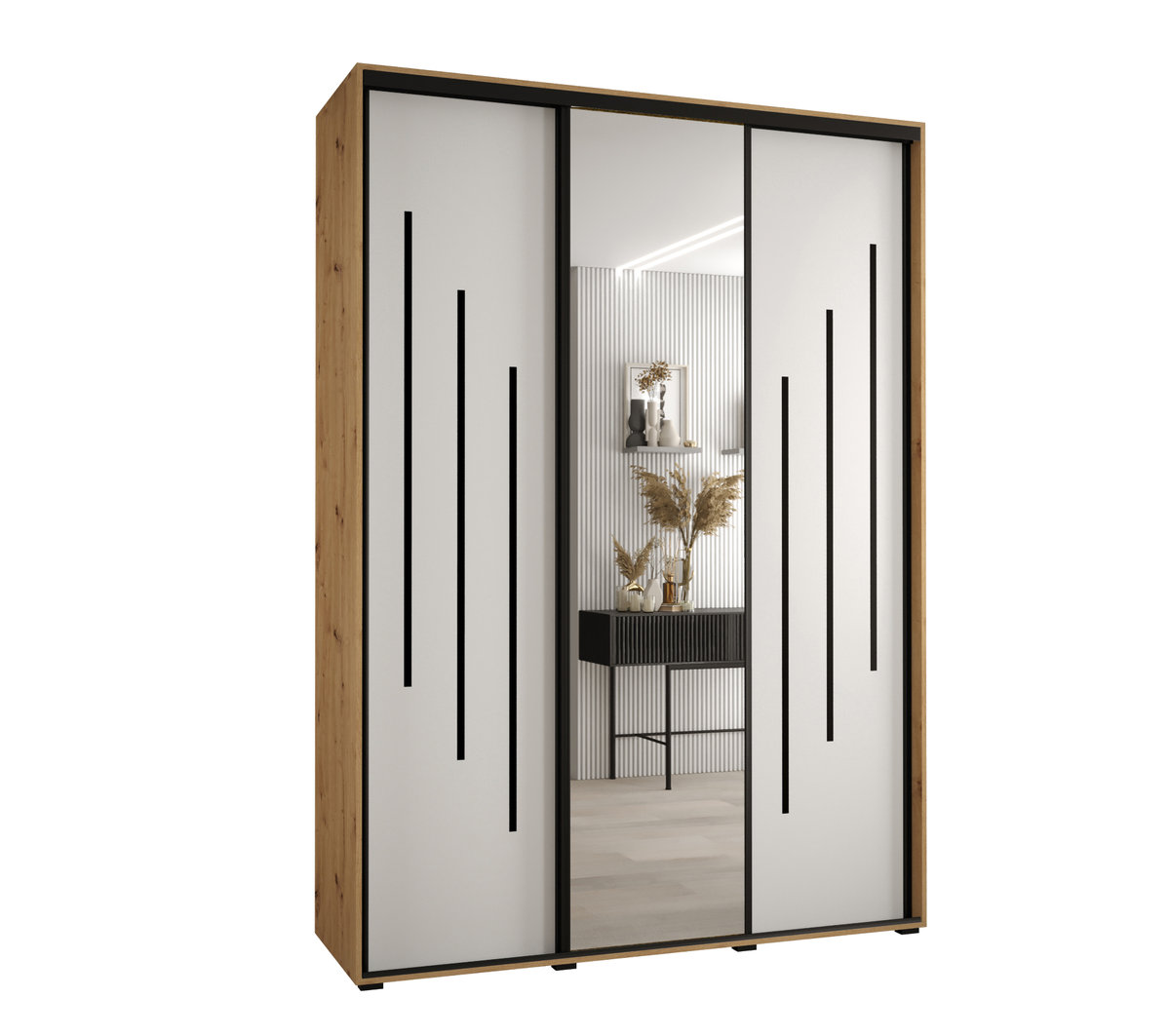 Szafa przesuwna wysoka Davos 9 180 gł. 60 artisan + biały + czarny