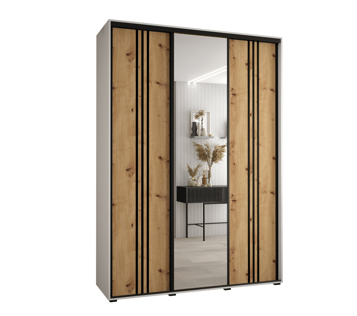 Szafa przesuwna wysoka Davos 7 170 gł. 60 biały + artisan + czarny