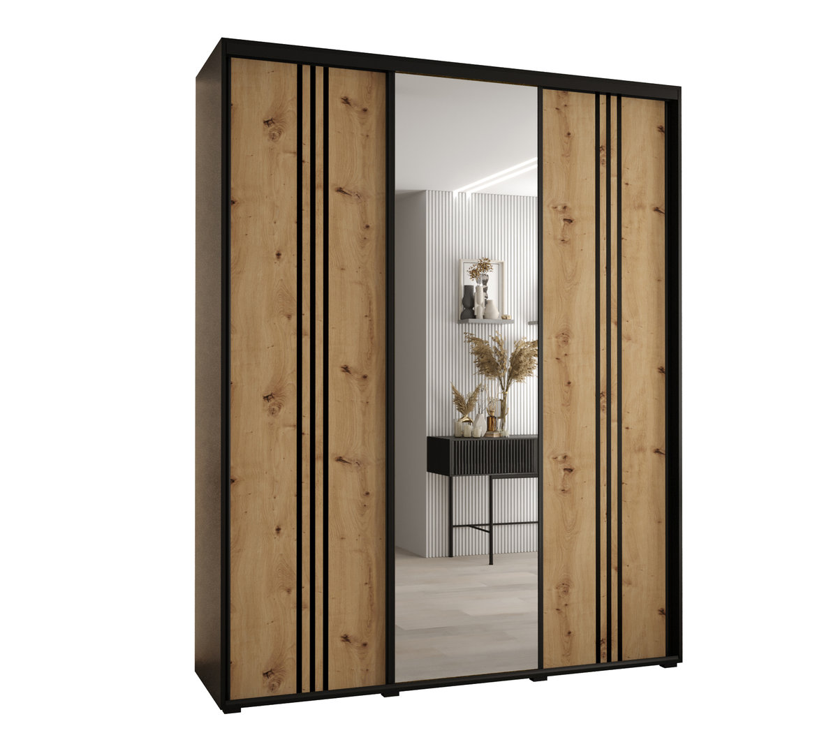 Szafa przesuwna wysoka Davos 7 190 gł. 60 czarny + artisan + czarny