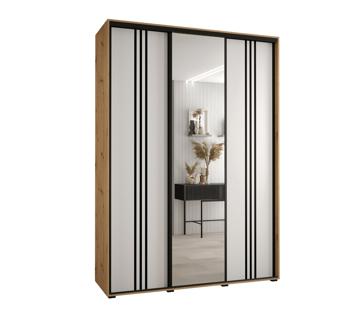 Szafa przesuwna wysoka Davos 7 170 gł. 60 artisan + biały + czarny