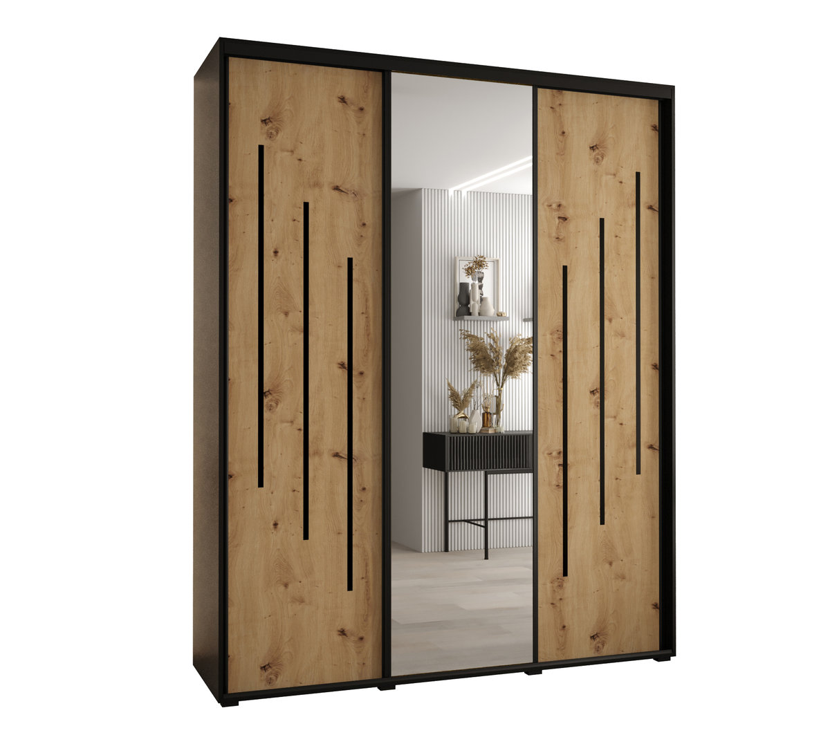 Szafa przesuwna wysoka Davos 9 190 gł. 60 czarny + artisan + czarny
