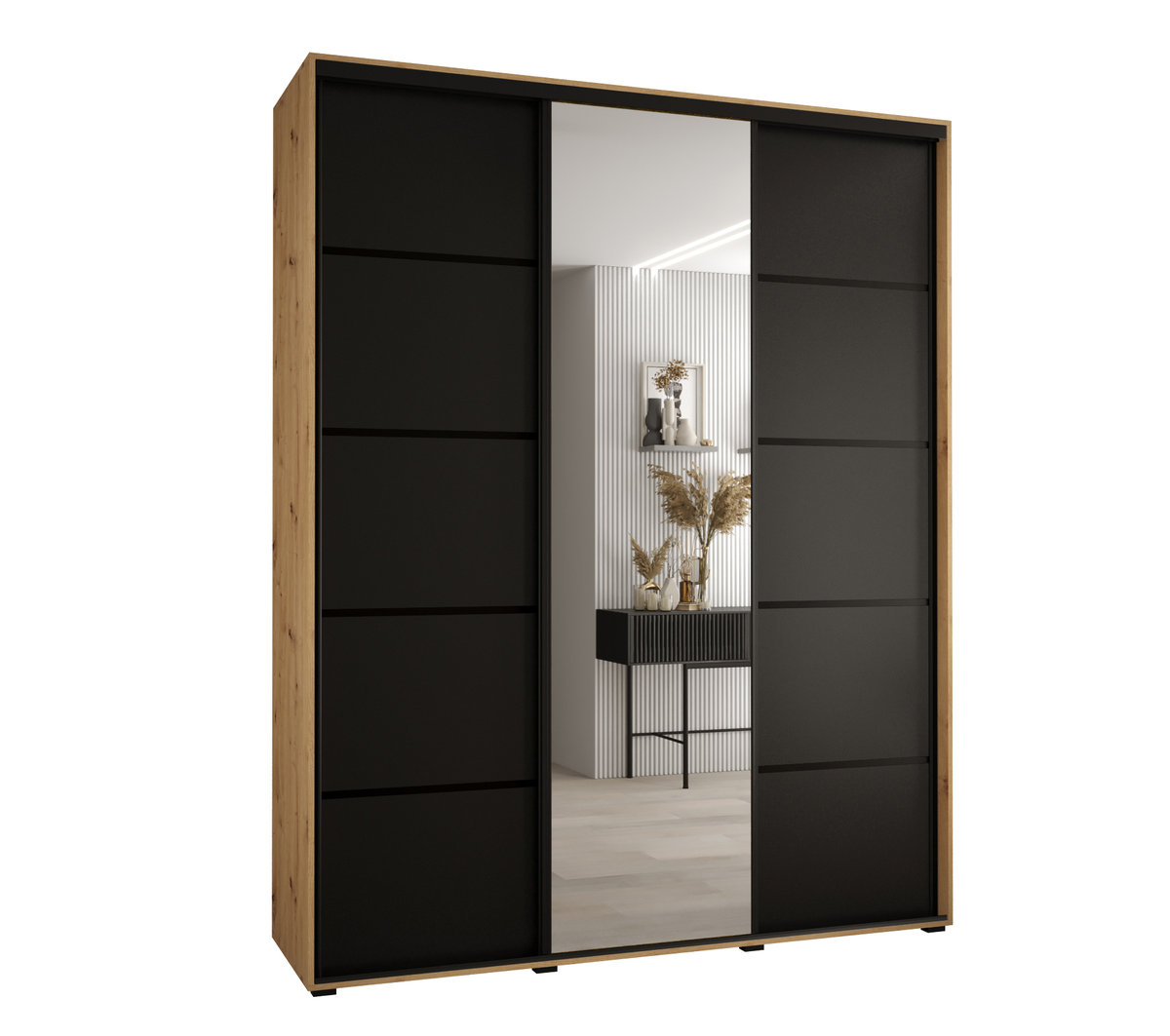 Szafa przesuwna wysoka Davos 5 190 gł. 60 artisan + czarny + czarny