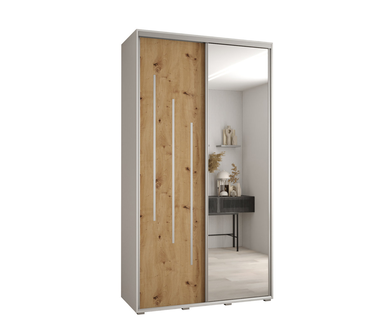 Szafa przesuwna wysoka Davos 9 140 gł. 45 biały + artisan + srebrny / Abiks Meble