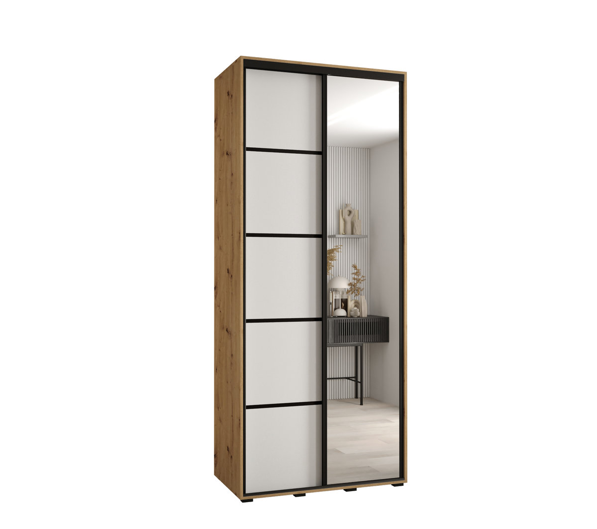 Szafa przesuwna wysoka Davos 5 110 gł. 45 artisan + biały + czarny / Abiks Meble