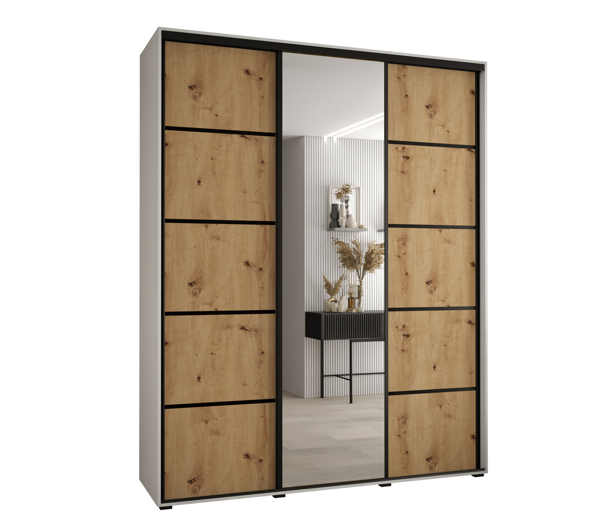 Szafa przesuwna wysoka Davos 5 190 gł. 60 biały + artisan + czarny