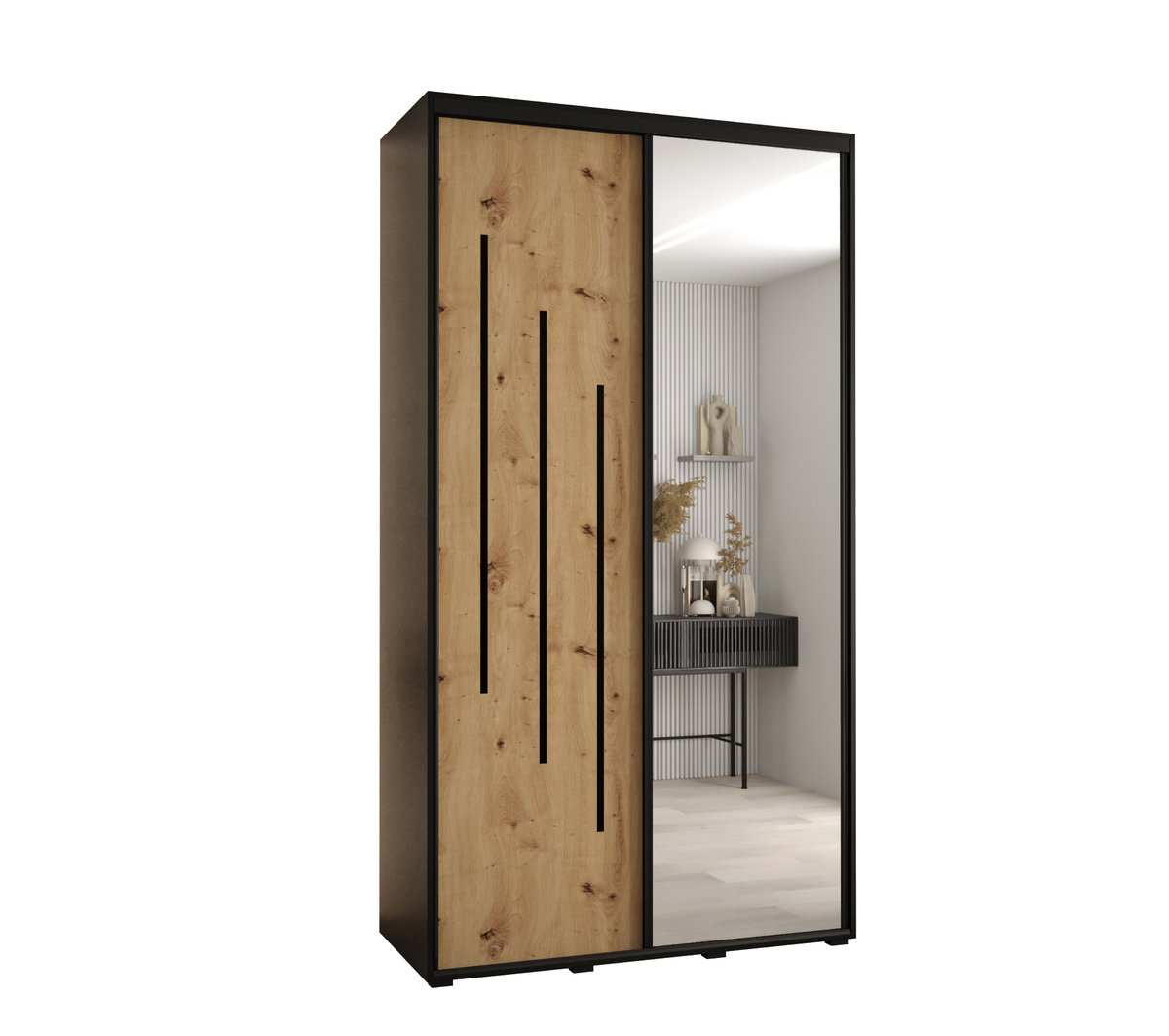 Szafa przesuwna wysoka Davos 9 140 gł. 60 czarny + artisan + czarny / Abiks Meble