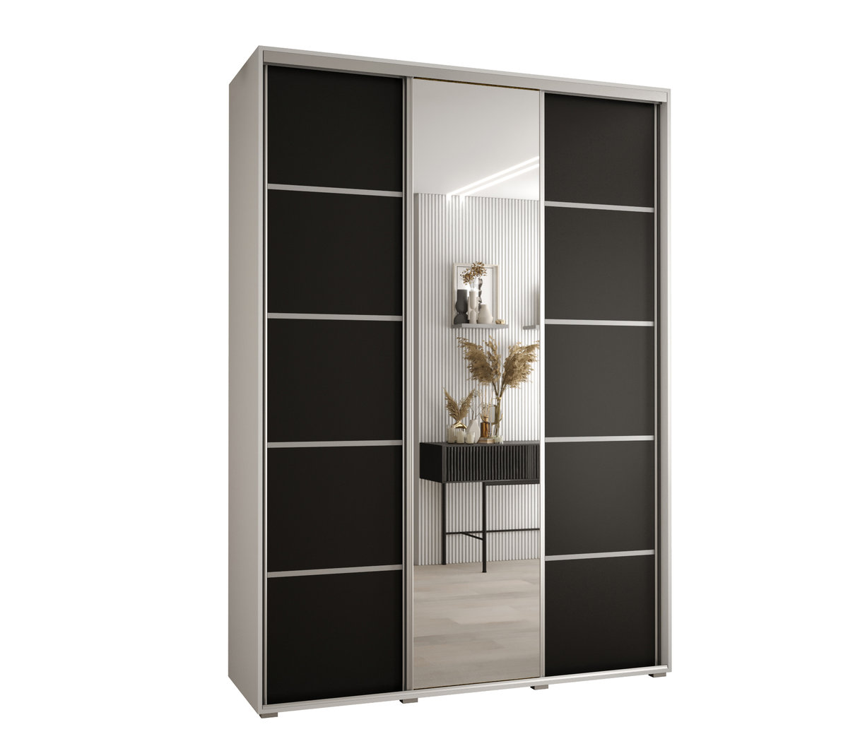 Szafa przesuwna wysoka Davos 5 180 gł. 60 biały + czarny + srebrny