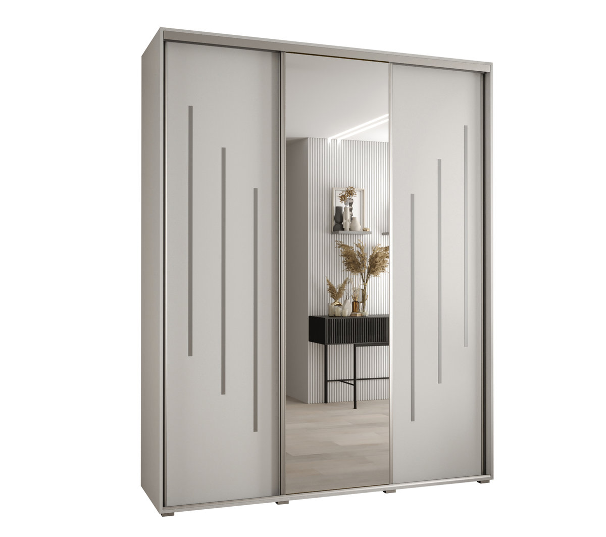 Szafa przesuwna wysoka Davos 9 190 gł. 60 biały + biały + srebrny