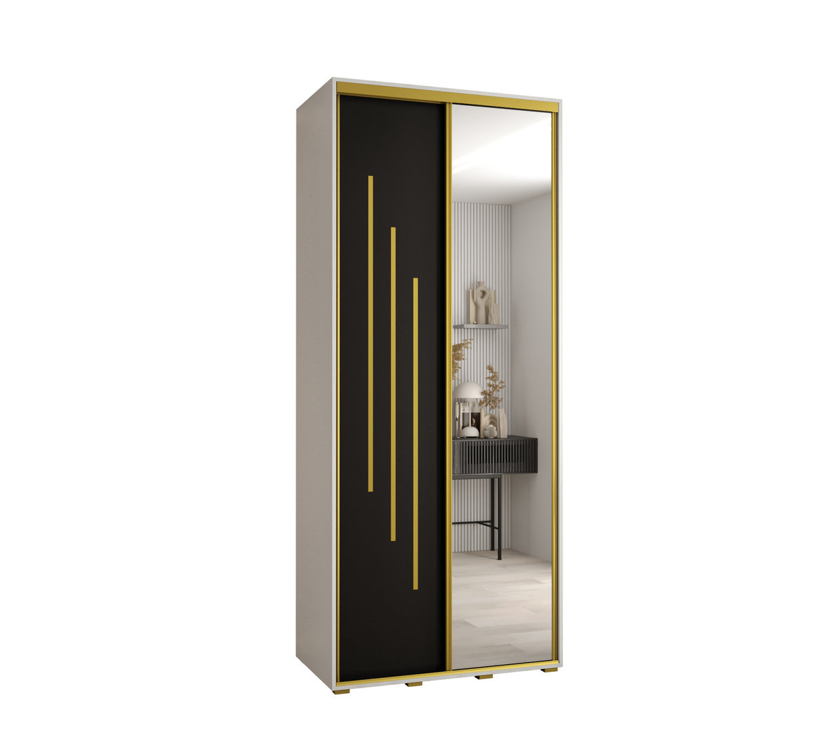 Szafa przesuwna wysoka Davos 9 120 gł. 60 biały + czarny + złoty / Abiks Meble
