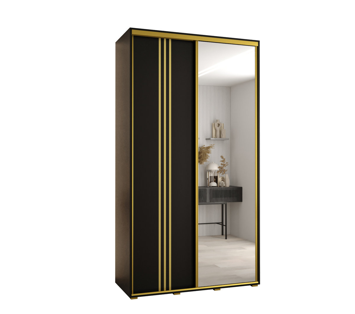 Szafa przesuwna wysoka Davos 7 140 gł. 45 czarny + czarny + złoty / Abiks Meble
