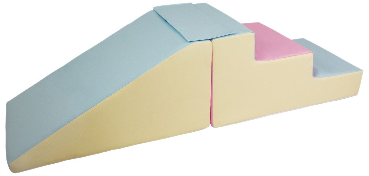 zjeżdżalnia+schodki duże klocki kształtki piankowe żłobek przedszkole (Pastel róż, pastel niebieski, pastel żółty)