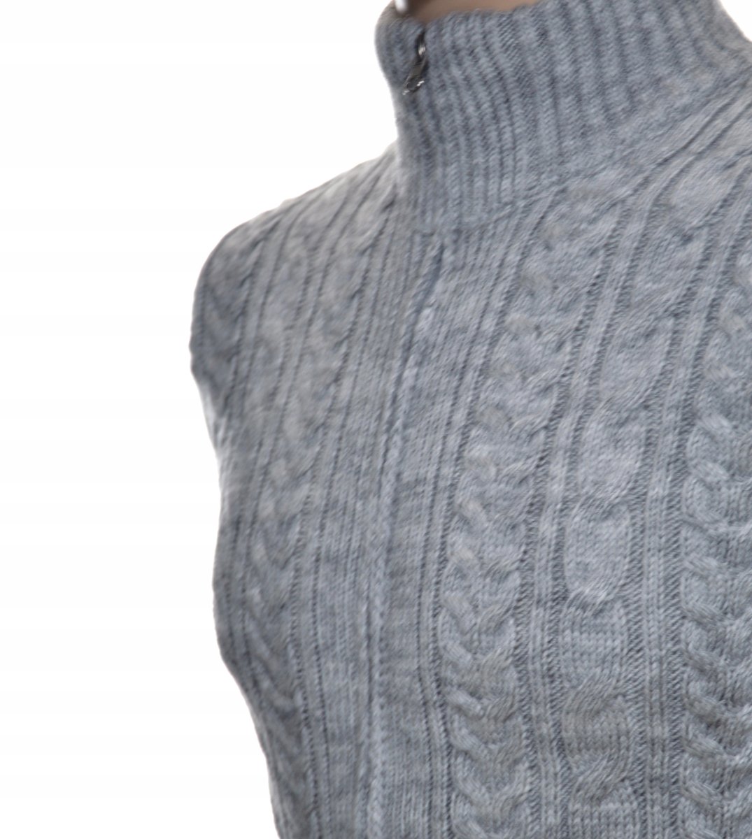 Ciepły wełniany sweter męski na zamek rozpinany szetland z wełny M szary