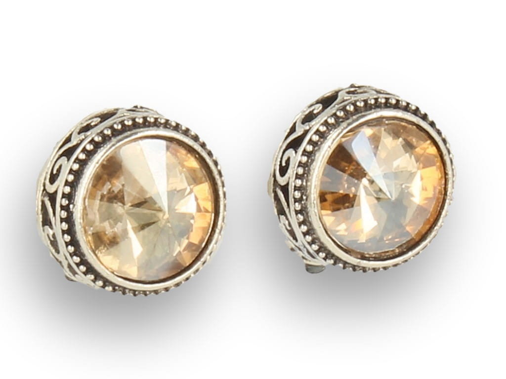 Klipsy do uszu srebrne z jasnym kryształkiem, okrągłe