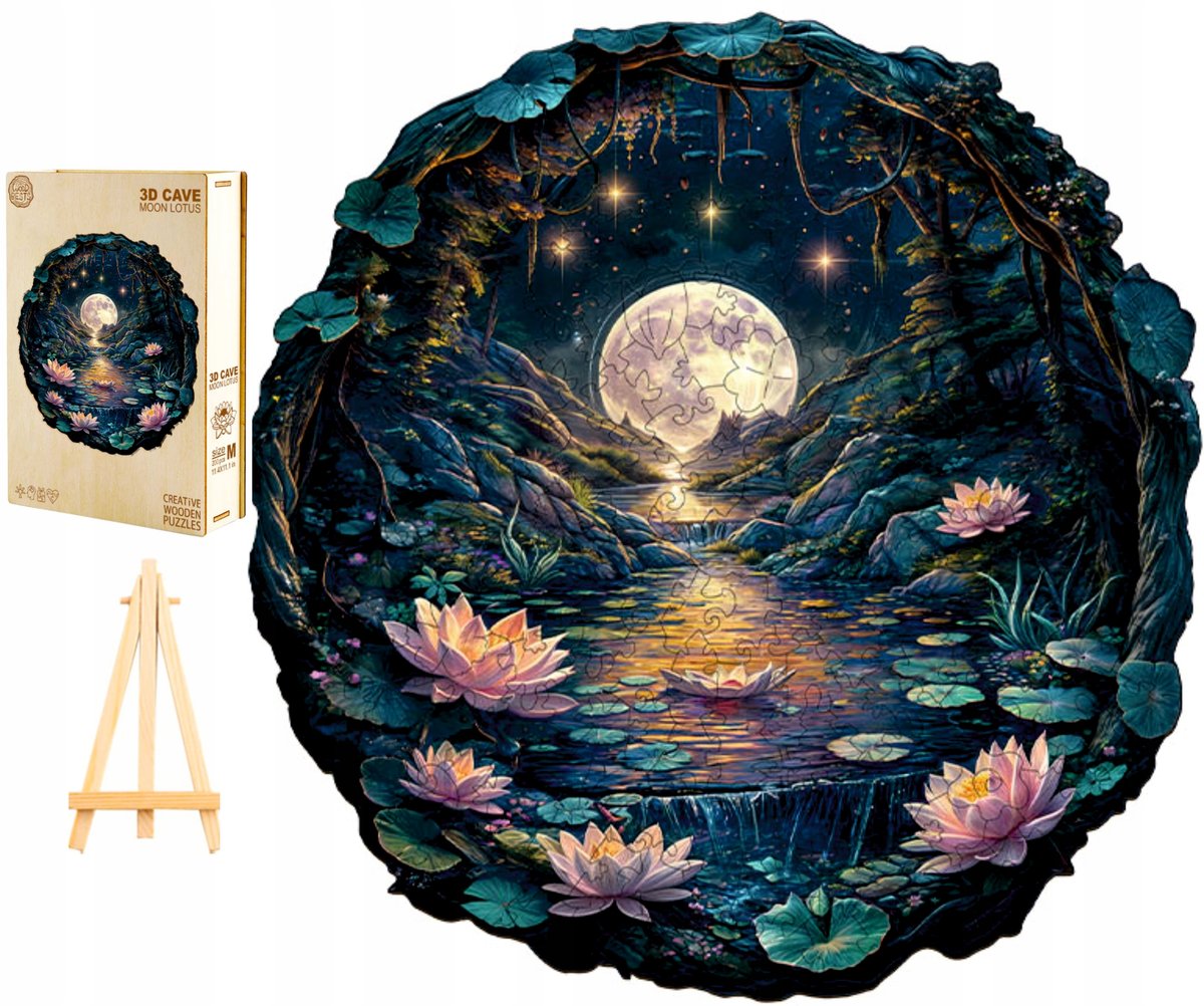 PUZZLE DREWNIANE DUŻE 300 ELEMENTÓW W DREWNIANYM PUDEŁKU LILIE WODNE 3D