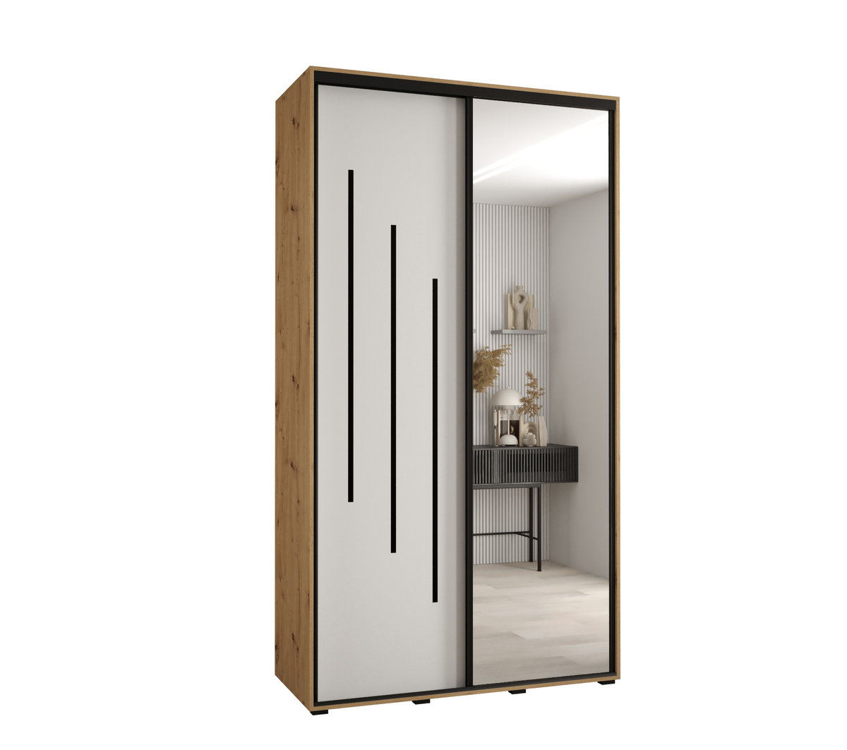 Szafa przesuwna wysoka Davos 9 130 gł. 60 artisan + biały + czarny / Abiks Meble