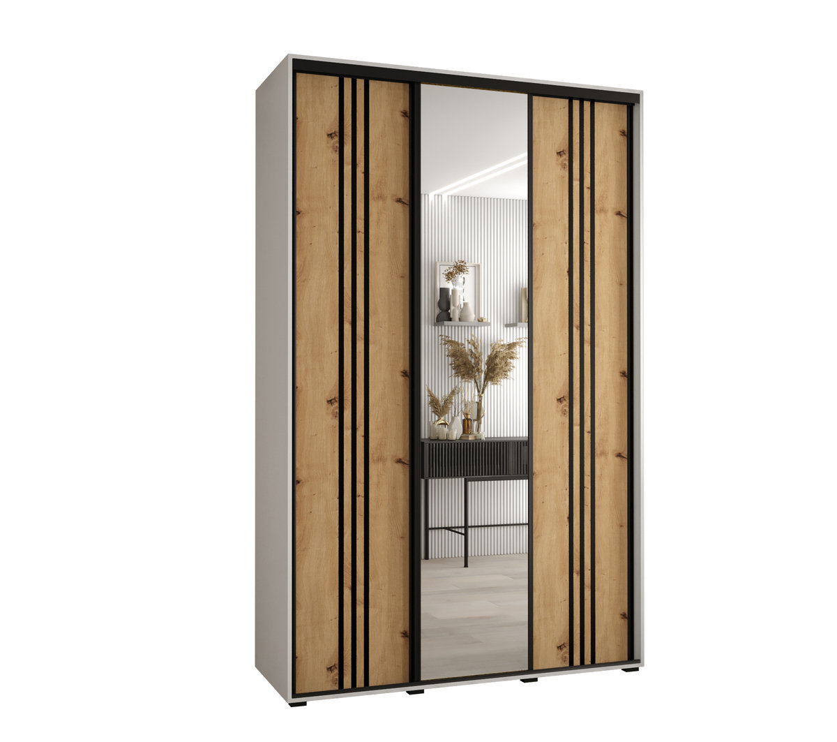 Szafa przesuwna wysoka Davos 7 150 gł. 45 czarny + artisan + srebrny / Abiks Meble