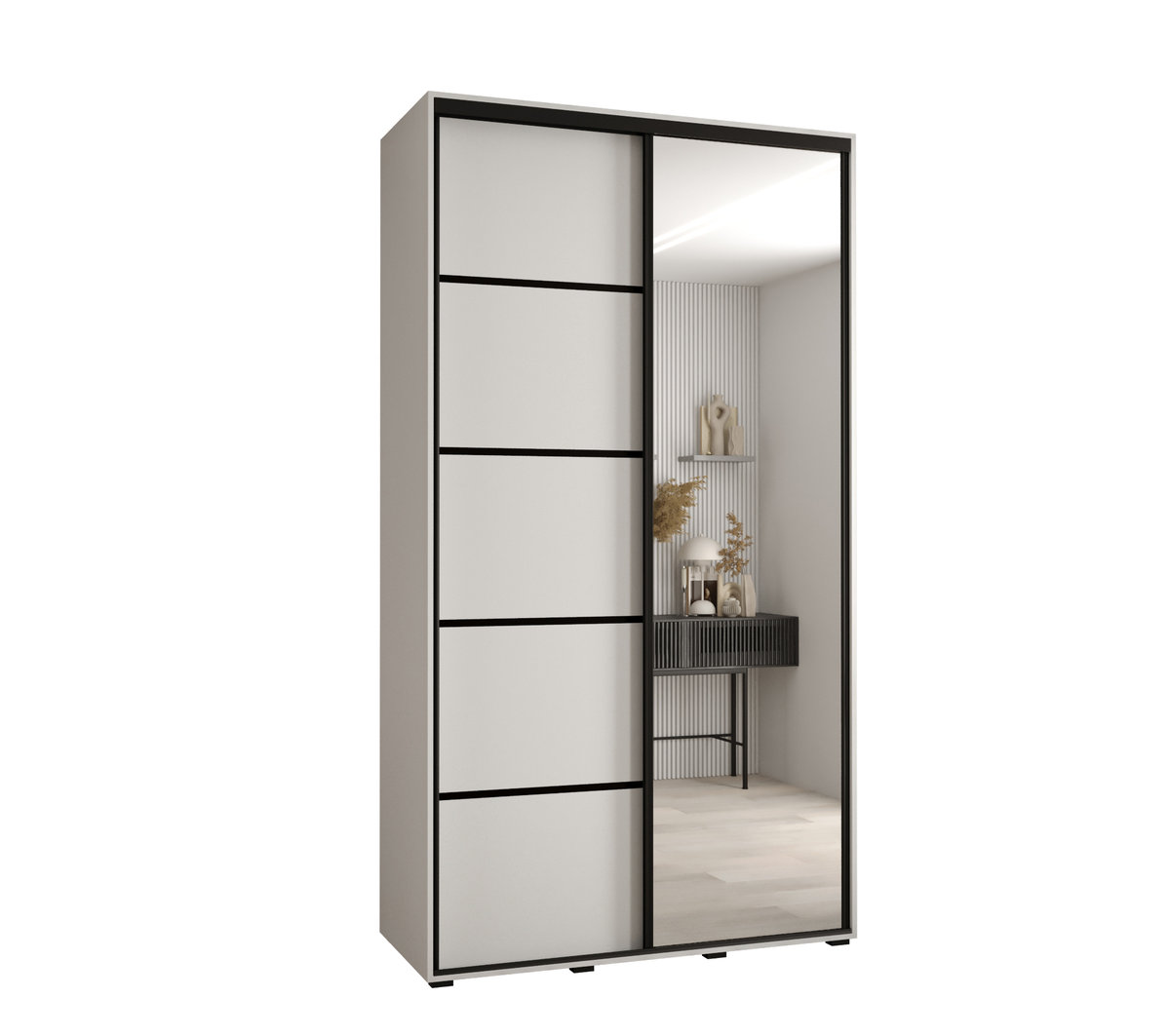 Szafa przesuwna wysoka Davos 5 130 gł. 45 biały + biały + czarny / Abiks Meble