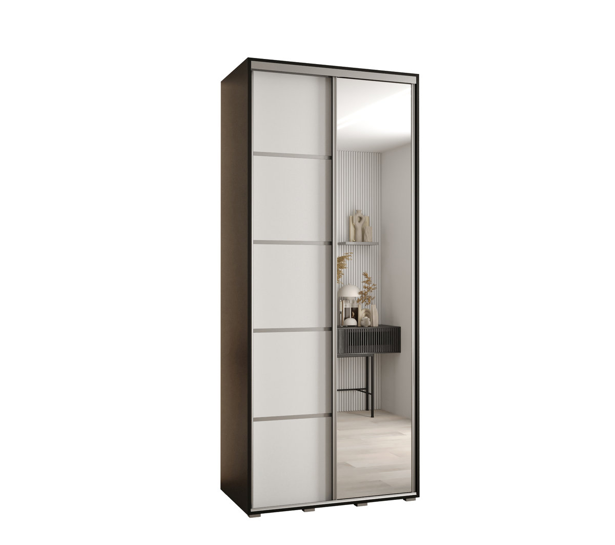 Szafa przesuwna wysoka Davos 5 120 gł. 45 czarny + biały + srebrny / Abiks Meble