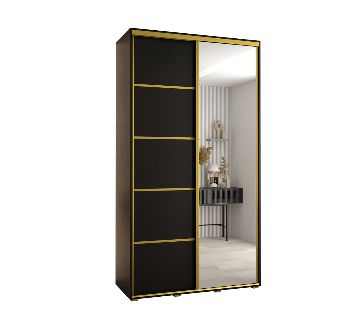 Szafa przesuwna wysoka Davos 5 130 gł. 45 czarny + czarny + złoty / Abiks Meble