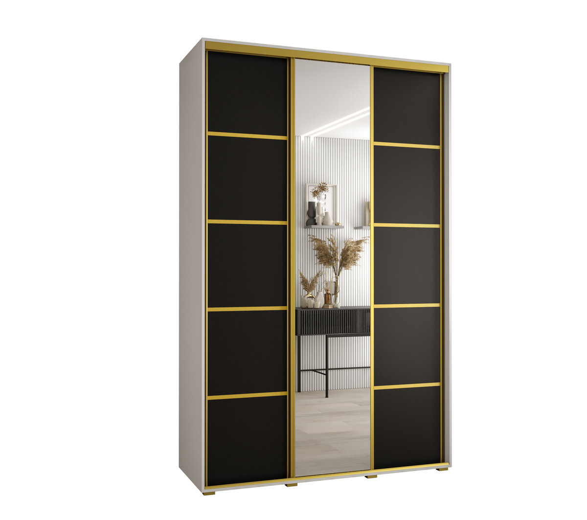 Szafa przesuwna wysoka Davos 5 160 gł. 60 biały + czarny + złoty