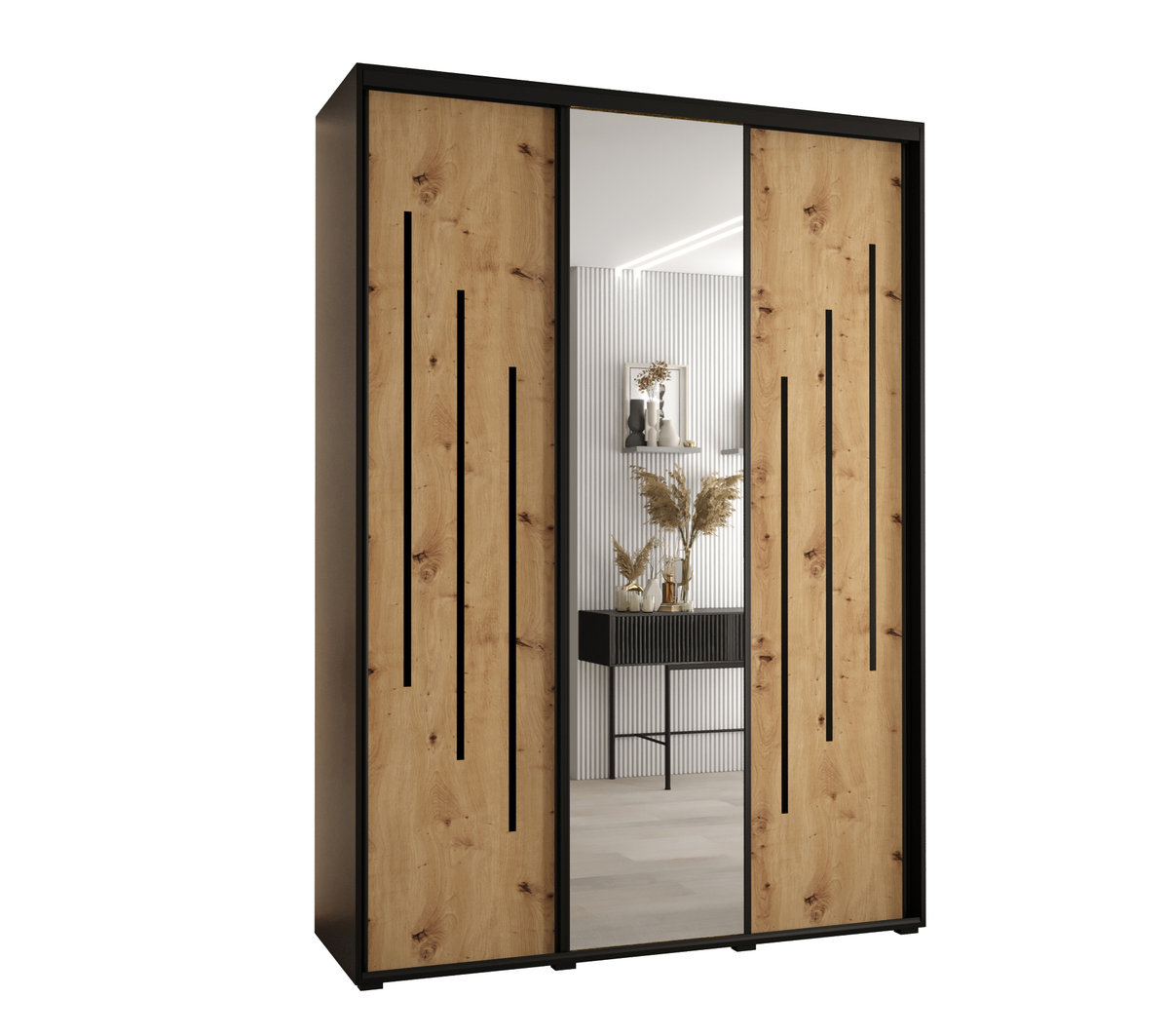 Szafa przesuwna wysoka Davos 9 170 gł. 60 czarny + artisan + czarny