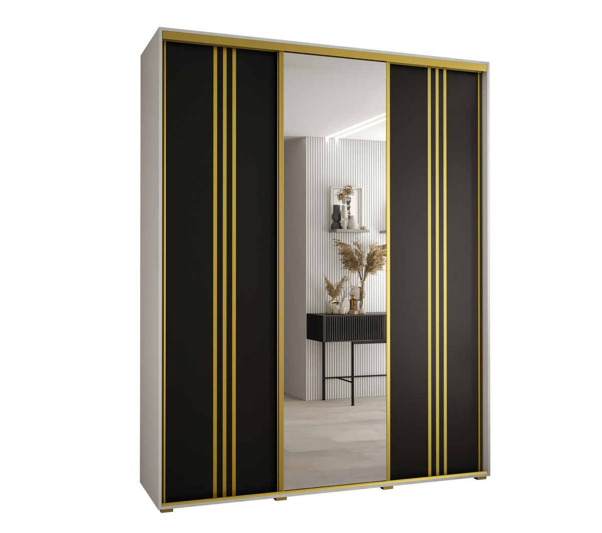 Szafa przesuwna wysoka Davos 7 190 gł. 60 biały + czarny + złoty