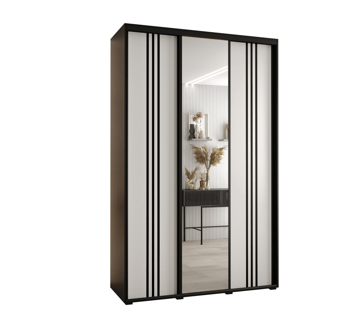 Szafa przesuwna wysoka Davos 7 150 gł. 60 artisan + czarny + srebrny / Abiks Meble