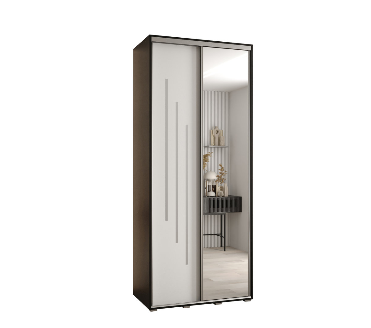 Szafa przesuwna wysoka Davos 9 100 gł. 60 czarny + biały + srebrny