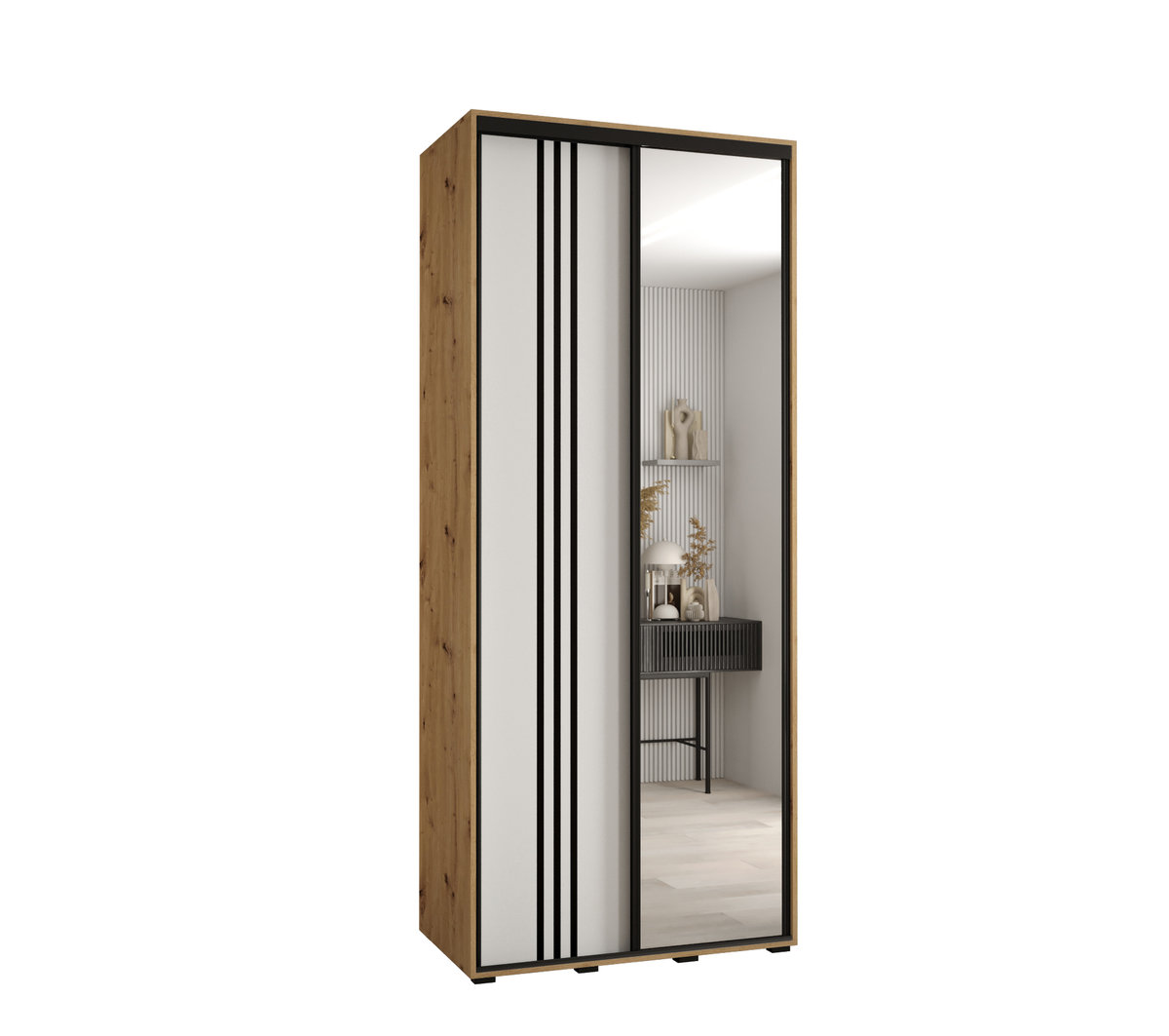 Szafa przesuwna wysoka Davos 7 120 gł. 45 artisan + biały + czarny / Abiks Meble