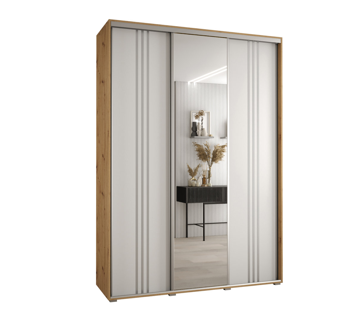 Szafa przesuwna wysoka Davos 7 180 gł. 60 artisan + biały + srebrny