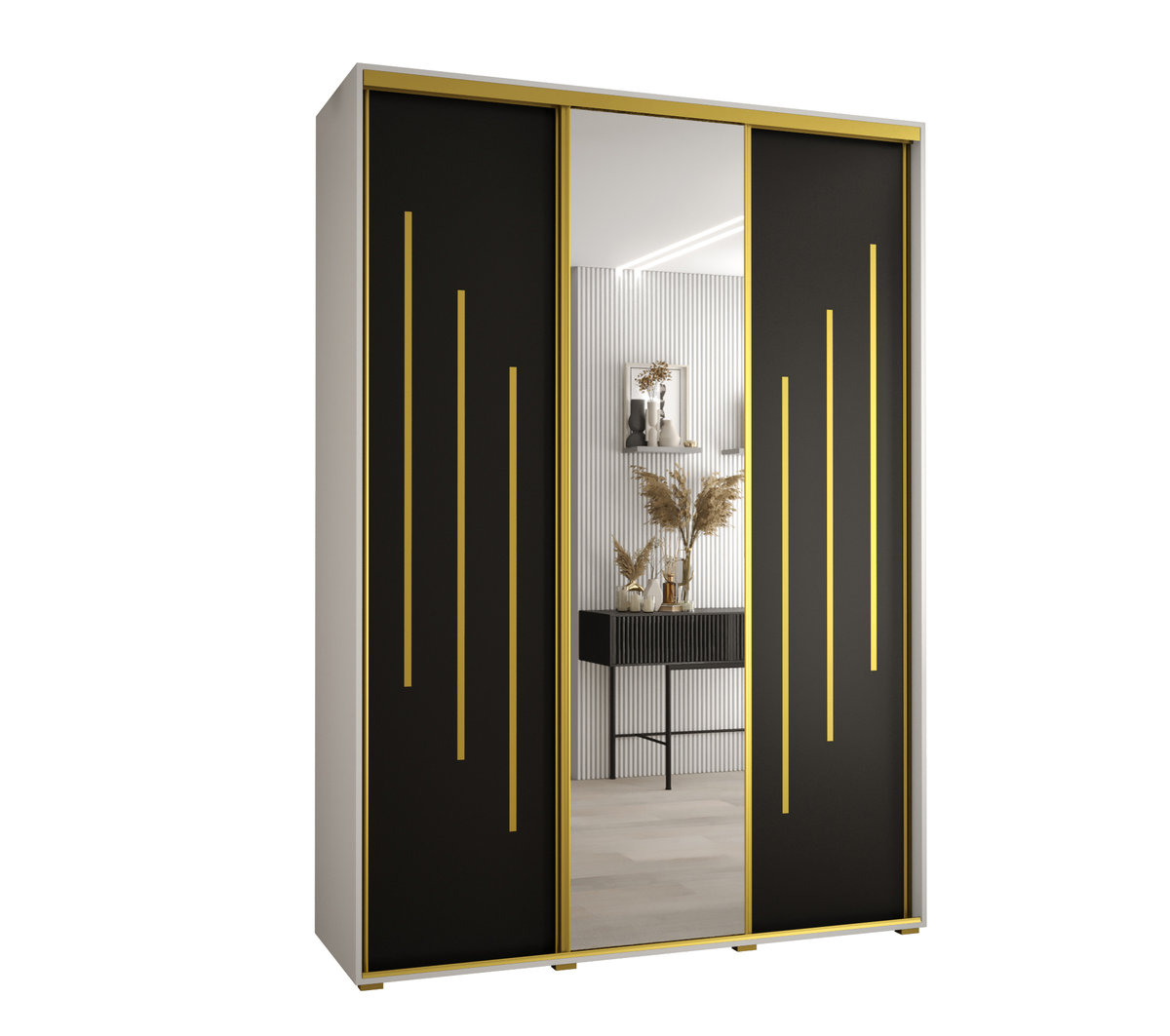 Szafa przesuwna wysoka Davos 9 180 gł. 60 biały + czarny + złoty