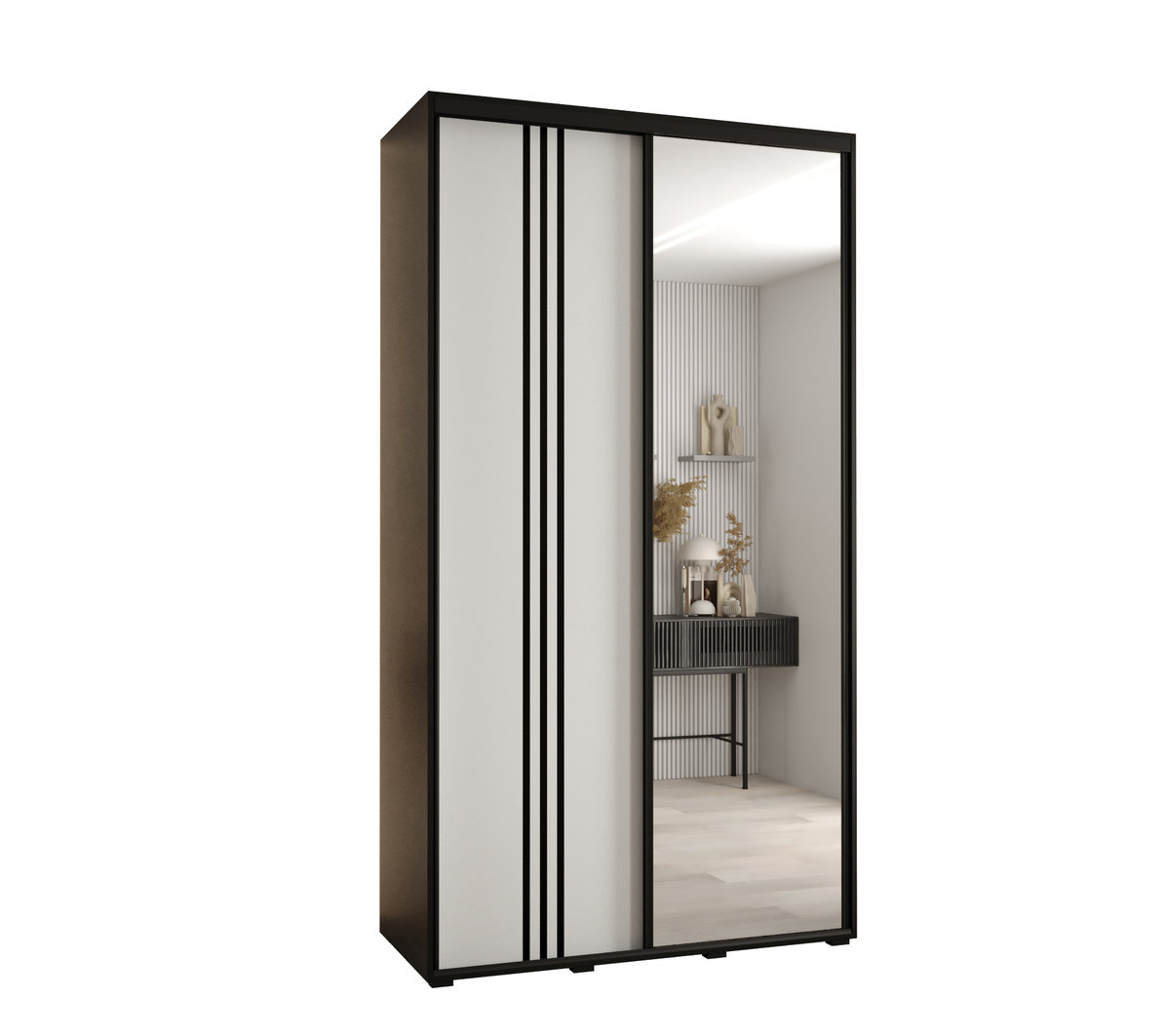 Szafa przesuwna wysoka Davos 7 130 gł. 45 czarny + biały + czarny / Abiks Meble