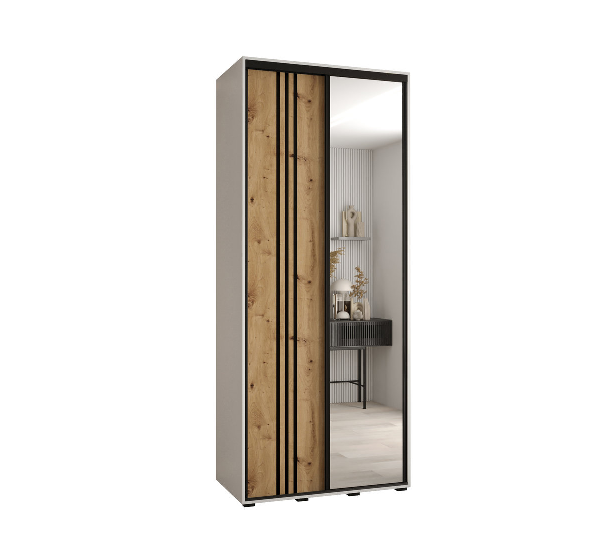 Szafa przesuwna wysoka Davos 7 100 gł. 60 biały + artisan + czarny