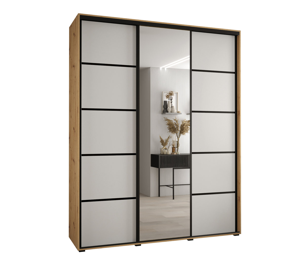 Szafa przesuwna wysoka Davos 5 200 gł. 45 artisan + biały + czarny