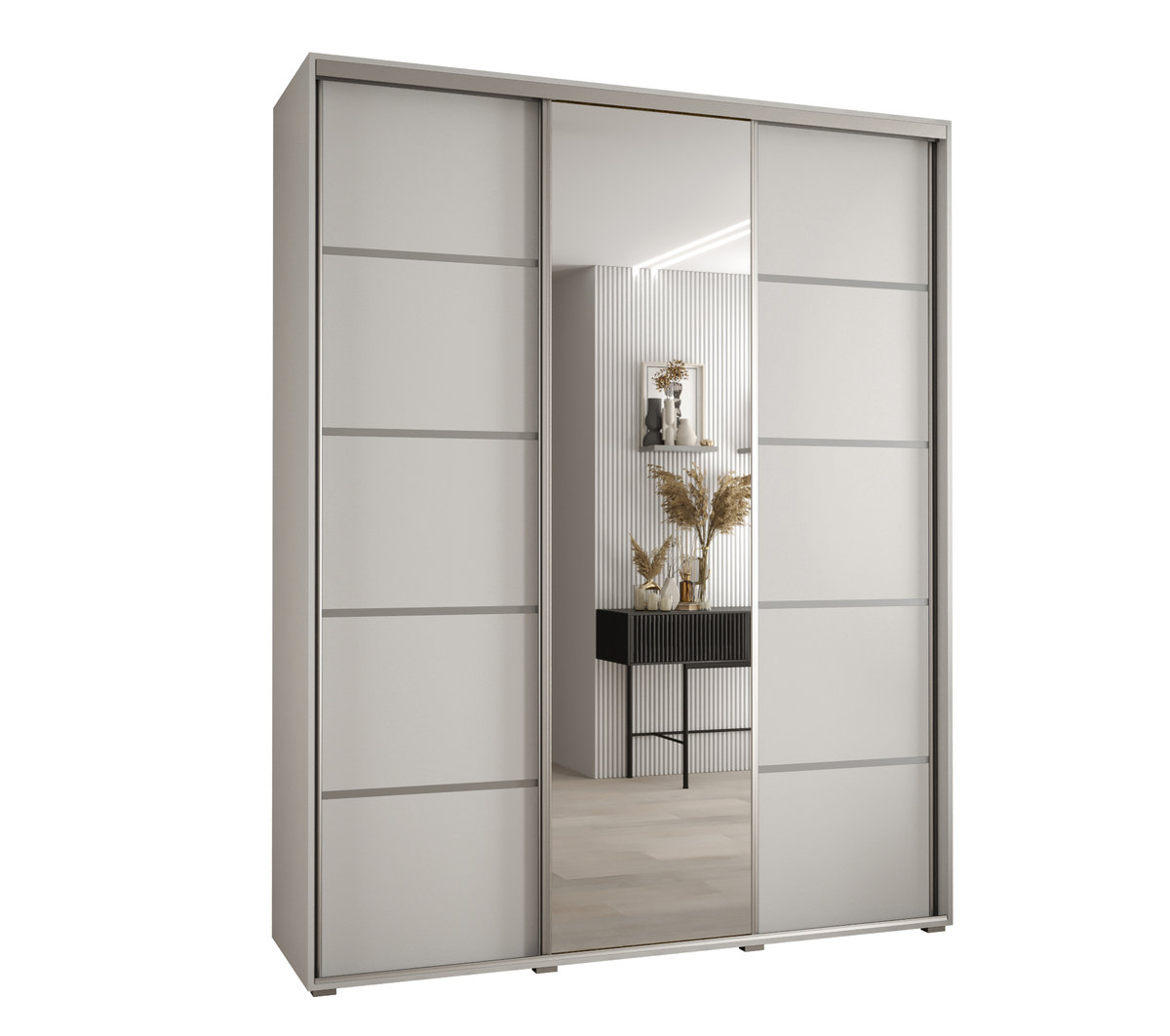 Szafa przesuwna wysoka Davos 5 190 gł. 60 biały + biały + srebrny