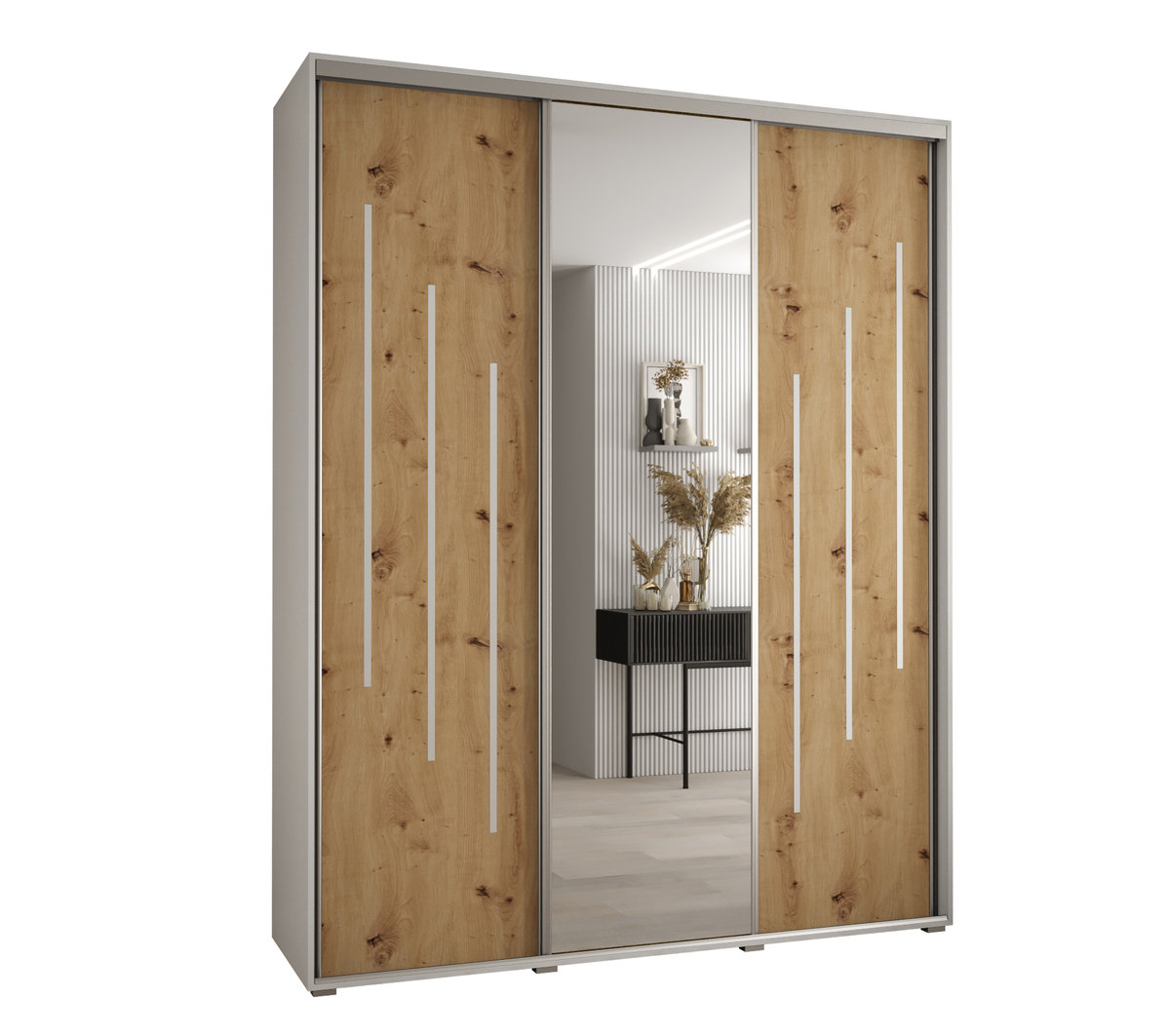 Szafa przesuwna wysoka Davos 9 200 gł. 60 biały + artisan + srebrny