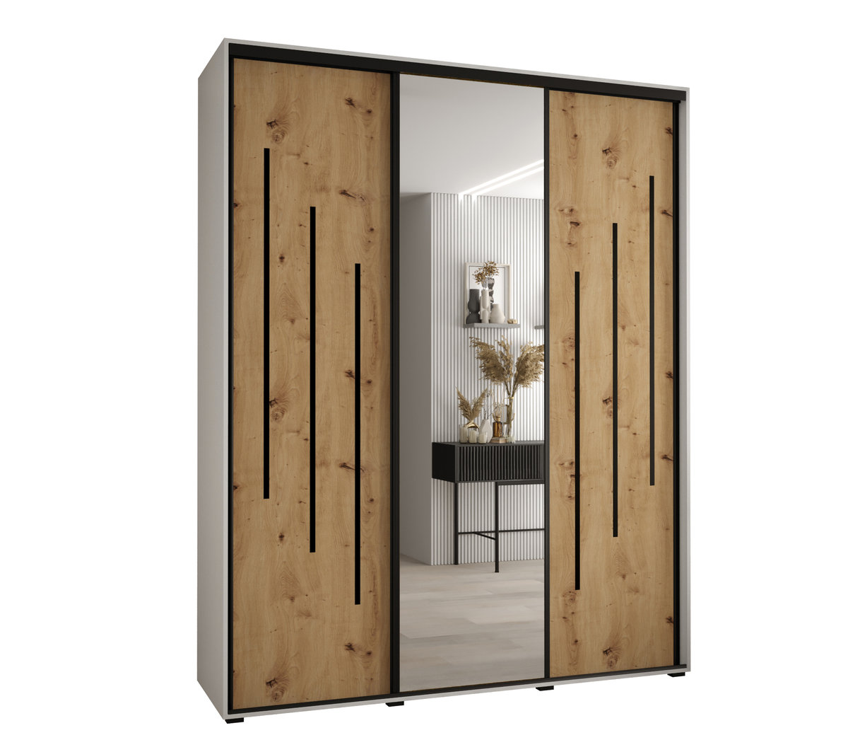 Szafa przesuwna wysoka Davos 9 200 gł. 60 biały + artisan + czarny