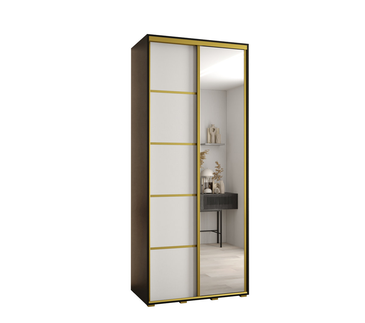 Szafa przesuwna wysoka Davos 5 120 gł. 60 czarny + biały + złoty / Abiks Meble