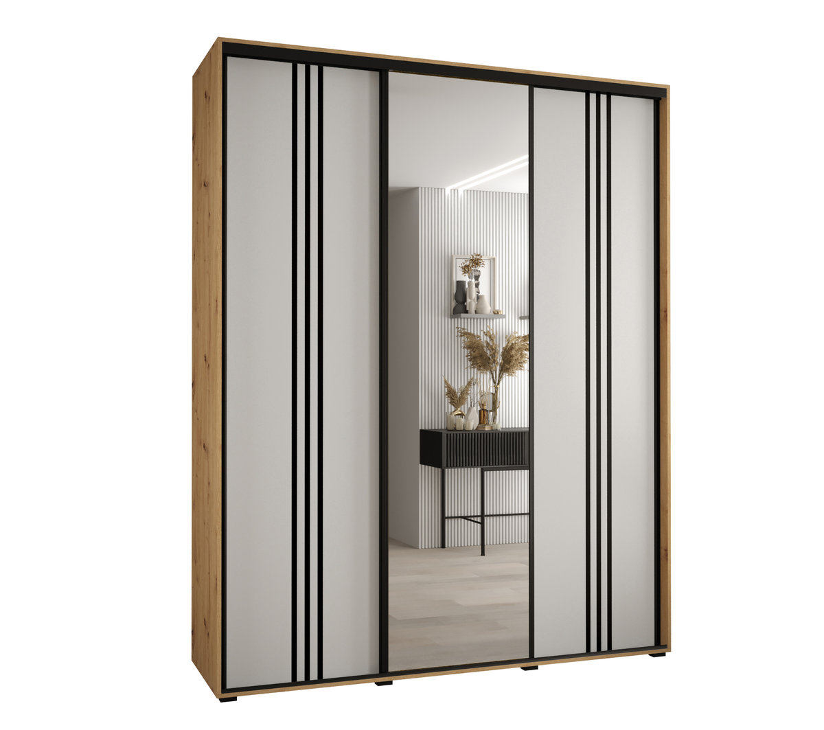 Szafa przesuwna wysoka Davos 7 200 gł. 60 artisan + biały + czarny