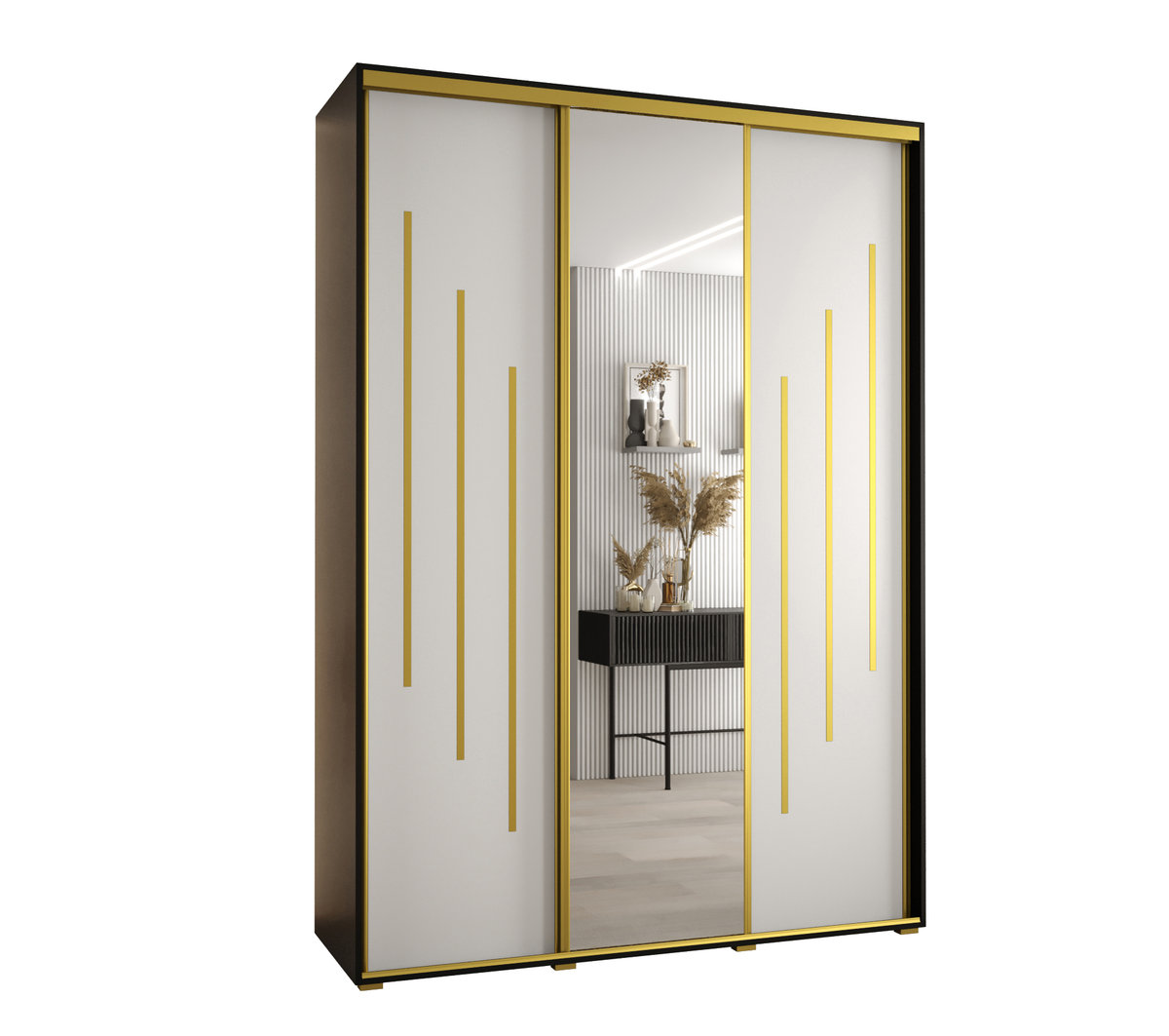 Szafa przesuwna wysoka Davos 9 180 gł. 45 czarny + biały + złoty