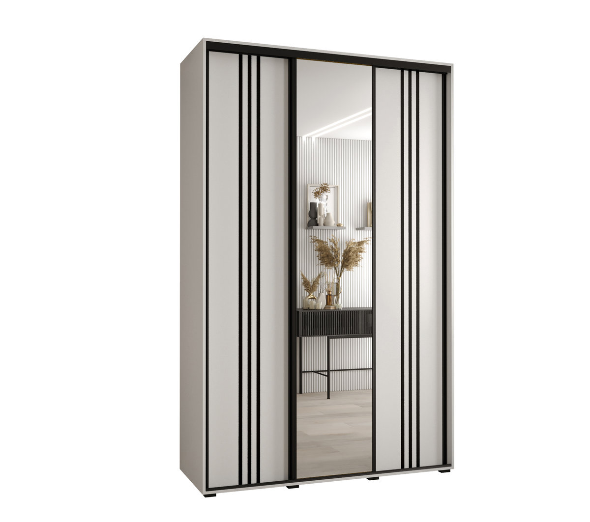 Szafa przesuwna wysoka Davos 7 150 gł. 60 biały + czarny + złoty / Abiks Meble