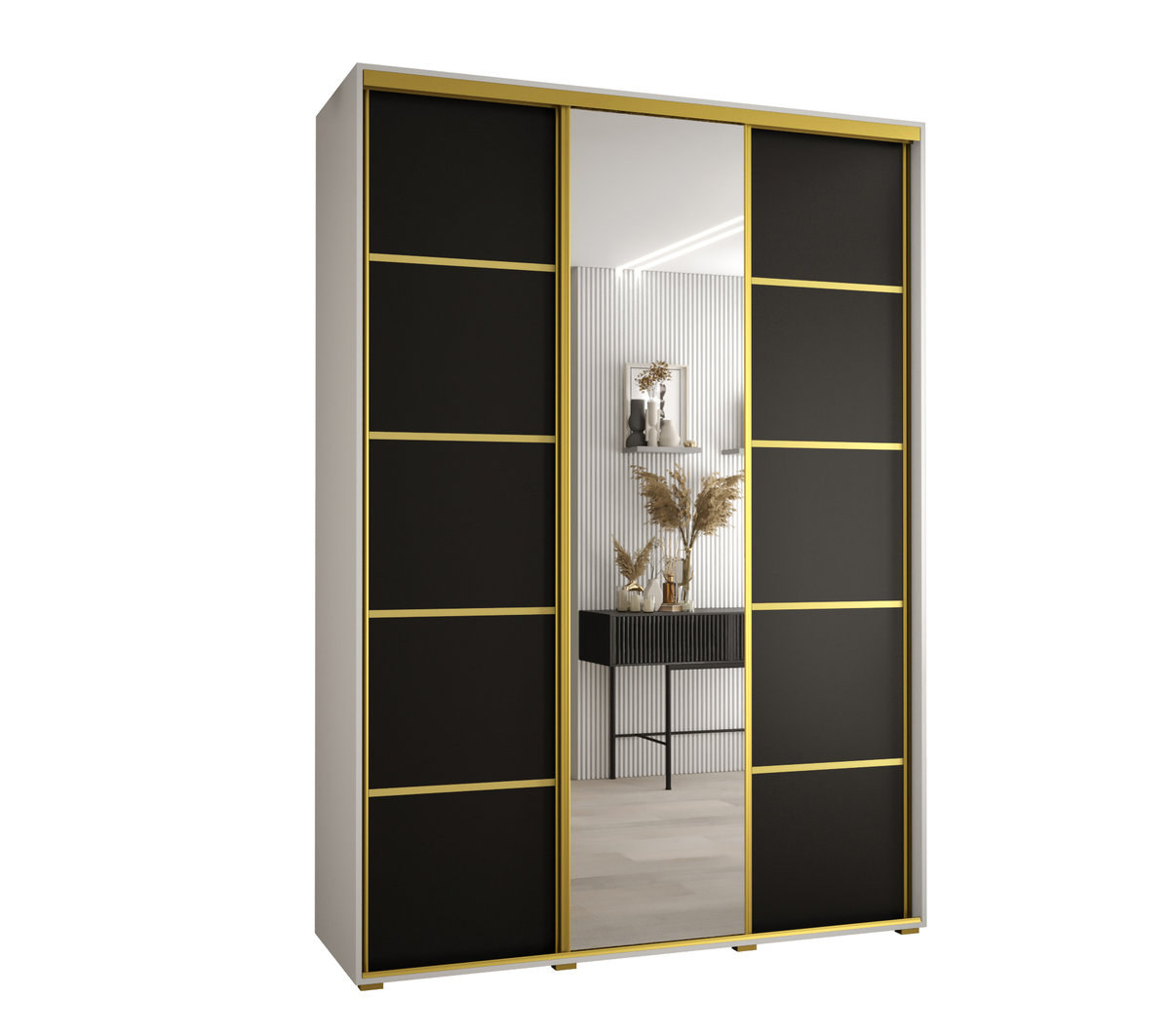 Szafa przesuwna wysoka Davos 5 180 gł. 45 biały + czarny + złoty
