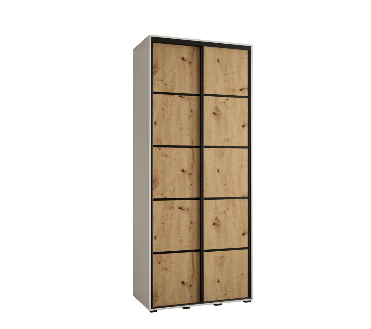 Szafa przesuwna wysoka Davos 4 110 gł. 45 biały + artisan + czarny / Abiks Meble