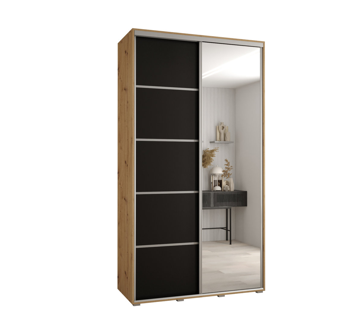 Szafa przesuwna wysoka Davos 5 140 gł. 60 artisan + czarny + srebrny / Abiks Meble